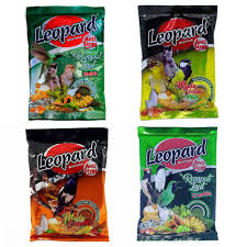 LEOPARD PAKAN BURUNG  BUNGKUS MADU HALUS, MADU CRUMBLE, RUMPUT LAUT HALUS, RUMPUT LAUT CRUMBLE